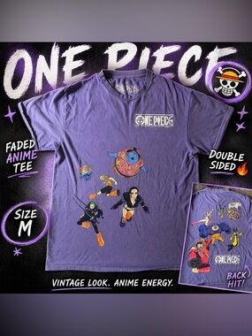One Piece Purple Graphic Tee Size Medium Anime Shirt Double Sided